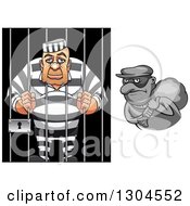 Clipart Of A White Male Prisoner And Grayscale Robber Royalty Free Vector Illustration by Vector Tradition SM