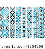 Poster, Art Print Of Blue Black And White Vertical Native American Styled Borders 3