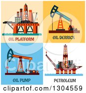 Flat Modern Oil Platform Derrick Pump And Petroleum Designs