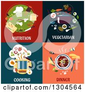Poster, Art Print Of Flat Moder Nutrition Vegetarian Cooking And Dinner Designs