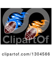 Poster, Art Print Of Blue And Orange Flaming American Footballs On Black
