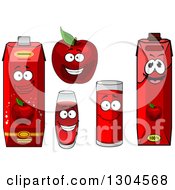 Poster, Art Print Of Happy Red Apple Character And Juice Cartons And Cups 2