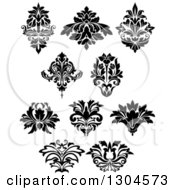 Clipart Of Black And White Vintage Floral Design Elements 8 Royalty Free Vector Illustration