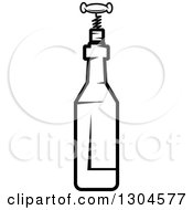 Clipart Of A Black And White Champagne Bottle And Corkscrew Royalty Free Vector Illustration by Vector Tradition SM
