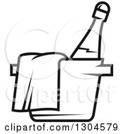 Clipart Of A Black And White Champagne Bottle With A Towel In An Ice Bucket Royalty Free Vector Illustration by Vector Tradition SM