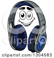 Clipart Of A Cartoon Happy Blue Headphones Character Royalty Free Vector Illustration