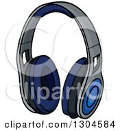 Clipart Of A Cartoon Blue Headphones Royalty Free Vector Illustration