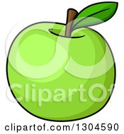Clipart Of A Green Apple With A Leaf Royalty Free Vector Illustration
