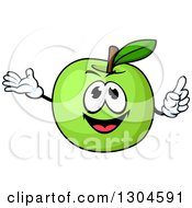 Poster, Art Print Of Happy Green Apple Character Holding Up A Finger And Presenting