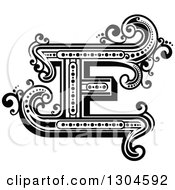 Poster, Art Print Of Retro Black And White Capital Letter E With Flourishes