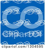 Poster, Art Print Of Seamless Background Pattern Of White Waves Over Blue 2