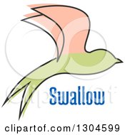 Clipart Of A Sketched Pink And Green Bird And Flight Text Royalty Free Vector Illustration