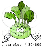 Clipart Of A Happy Kohlrabi Character Pointing Royalty Free Vector Illustration