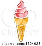 Clipart Of A Pink Strawberry Waffle Ice Cream Cone Royalty Free Vector Illustration
