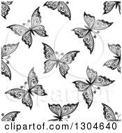 Poster, Art Print Of Seamless Black And White Butterfly Background Pattern 10
