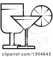 Clipart Of A Black And White Wine And Martini Glasses Royalty Free Vector Illustration
