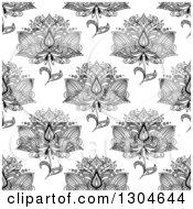 Poster, Art Print Of Background Pattern Of Seamless Black Henna Flowers On White