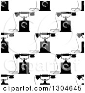 Poster, Art Print Of Seamless Background Pattern Of Black And White Retro Telephones 2