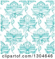 Poster, Art Print Of Background Pattern Of Seamless Turquoise Henna Flowers On White