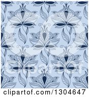 Poster, Art Print Of Background Pattern Of Seamless Henna Flowers On Blue