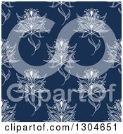 Clipart Of A Background Pattern Of Seamless White Henna Flowers On Dark Blue Royalty Free Vector Illustration