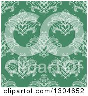 Clipart Of A Seamless Pattern Background Of White Lotus Henna Flowers On Green Royalty Free Vector Illustration