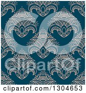 Poster, Art Print Of Seamless Pattern Background Of Slmon Pink Lotus Henna Flowers On Blue