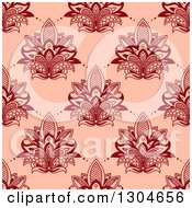 Poster, Art Print Of Seamless Pattern Background Of Red Lotus Henna Flowers On Pink