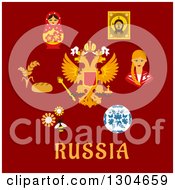Poster, Art Print Of Flat Modern Design Of Russian Symbols And Text On Red