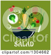 Clipart Of A Modern Flat Design Of Ingredients Around A Bowl Over Salad Text On Green Royalty Free Vector Illustration