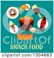 Poster, Art Print Of Modern Flat Design Of Junk Over Snack Food Text On Blue
