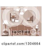 Poster, Art Print Of Brown Living Room Interior With Text
