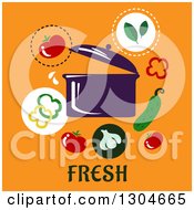 Clipart Of A Modern Flat Design Of Ingredients Around A Soup Pot Over Fresh Text On Orange Royalty Free Vector Illustration