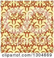 Clipart Of A Seamless Background Pattern Of Orange Floral Over Yellow Royalty Free Vector Illustration