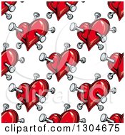 Poster, Art Print Of Seamless Background Pattern Of Red Hearts Stabbed With Nails 3