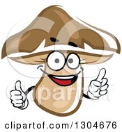 Poster, Art Print Of Cartoon Brown Mushroom Character Holding Up A Finger And Thumb