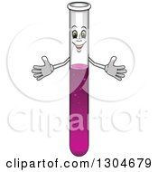 Poster, Art Print Of Welcoming Cartoon Laboratory Flask Character With Pink Liquid