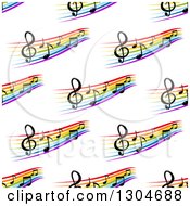 Poster, Art Print Of Seamless Background Pattern Of Colorful Staffs And Music Notes 2