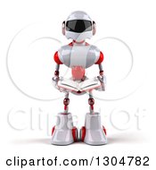 Clipart Of A 3d White And Red Robot Reading A Book Royalty Free Illustration