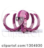 Clipart Of A 3d Bespectacled Purple Octopus Facing Left Royalty Free Illustration by Julos