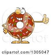 Cartoon Winking Round Chocolate Sprinkled Donut Character Giving A Thumb Up