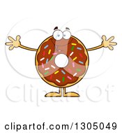 Cartoon Happy Round Chocolate Sprinkled Donut Character Welcoming