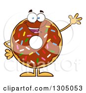 Cartoon Happy Round Chocolate Sprinkled Donut Character Waving