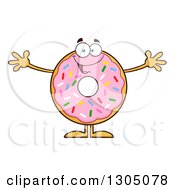 Cartoon Happy Round Pink Sprinkled Donut Character Welcoming