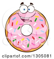 Poster, Art Print Of Cartoon Happy Round Pink Sprinkled Donut Character
