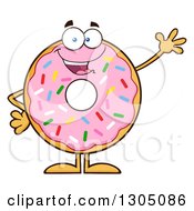 Poster, Art Print Of Cartoon Happy Round Pink Sprinkled Donut Character Waving