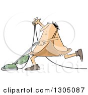Cartoon Chubby Caveman Vacuuming