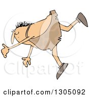 Cartoon Chubby Caveman Slipping And Falling Forward