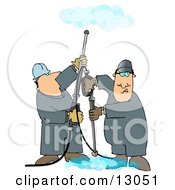 Couple Of Men Using Pressure Washers To Clean Ceilings And Floors Clipart Illustration by djart #COLLC13051-0006