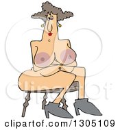 Cartoon Naked Chubby Brunette White Woman With Big Nipples Sitting In A Chair